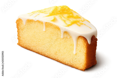 Lemon pound cake loaf with white glaze and lemon zest, sweet bakery dessert isolated PNG on transparent background