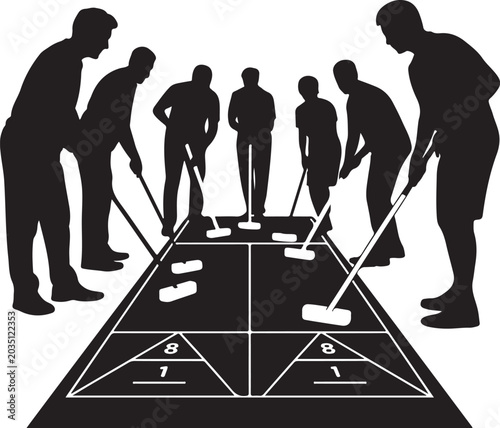 Fotografi silhouette of men playing shuffleboard a thrilling game of skill and strategy fo