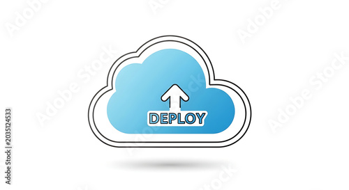 Cloud computing deployment icon with upload arrow symbol