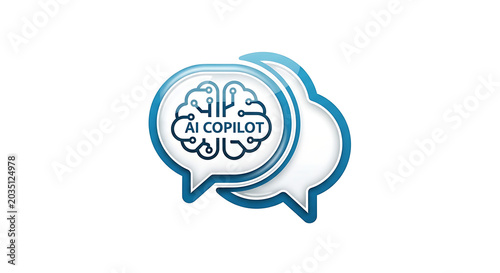 Ai copilot logo with digital brain icon inside speech bubbles isolated on white background