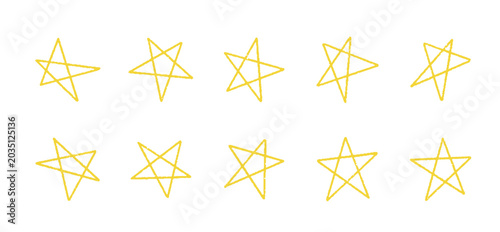 Hand Drawn Gold Pentagram Star Icons Set, Chalk Magic Celestial Symbols and Boho Abstract Outline Shapes. Minimal Mystic Decorative Vector Collection for Branding and Design.