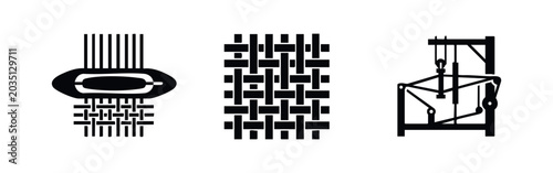 Εκτύπωση καμβά Weaving shuttle and threads, woven fabric, loom icon