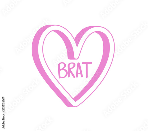 Cuadro en lienzo Pink Brat Heart Graphic: A stylized heart outline in a soft pink hue features the word BRAT in bold lettering at its center, creating a playful and edgy graphic element