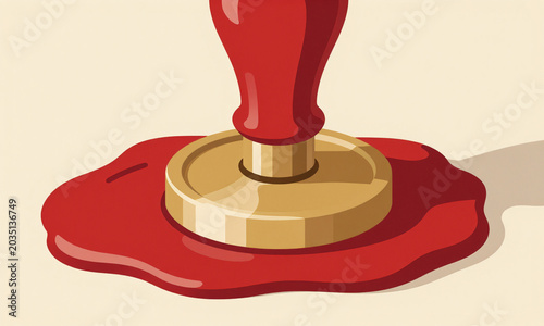 reveals vintage wax seal stamp pressing firmly molten red sealing wax capturing intricate detail soft golden