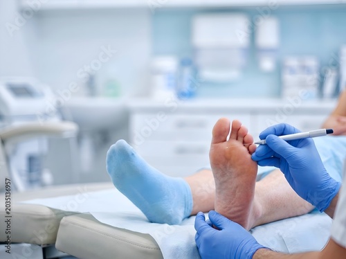 Healthcare Professional Conducting Diabetic Foot Examination and Sensation Test in Clinical Setting