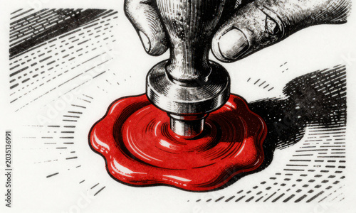reveals vintage wax seal stamp pressing firmly molten red sealing wax capturing intricate detail soft golden