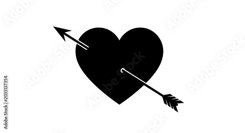 Konstfotografi Black heart pierced by arrow on white background symbolizing love and passion