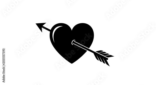 Quadro su tela Black heart pierced by arrow symbol on white background representing love and pa