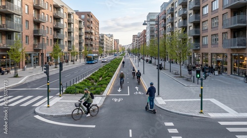 Protected urban micro-mobility corridor at morning rush hour