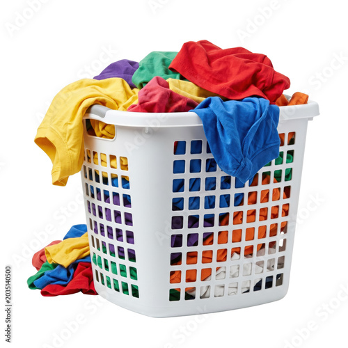 Fotografía Full laundry basket with colorful clothes isolated on black