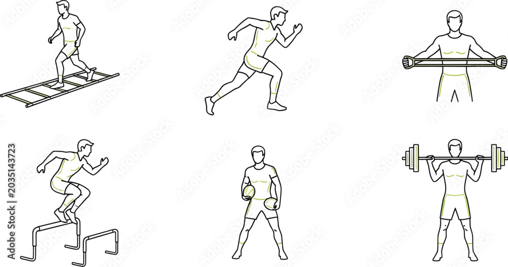 Naklejka premium Football Fitness Training Doodle Vector Bundle With Workout Icons