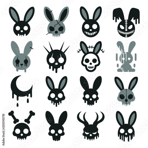 UntitledSpooky gothic bunny skull icons set creepy rabbit skeleton vector illustrations for halloween clothing