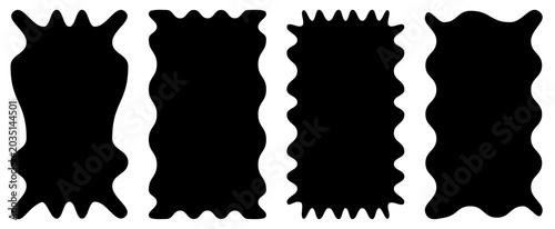 Retro scallop squiggle zigzag wavy frame set. Abstract organic rectangular blob shapes collection in groovy psychedelic 70s style. Modern vector labels and funky borders