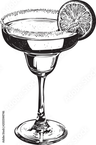 a minimalist black contour vector illustration of a cosmopolitan cocktail in a martini glass