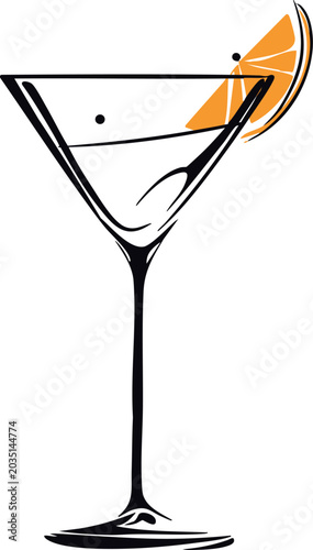a clean black line art vector illustration of a tall tropical cocktail in a hurricane glass