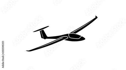 Modern sleek glider aircraft in mid flight silhouette view.