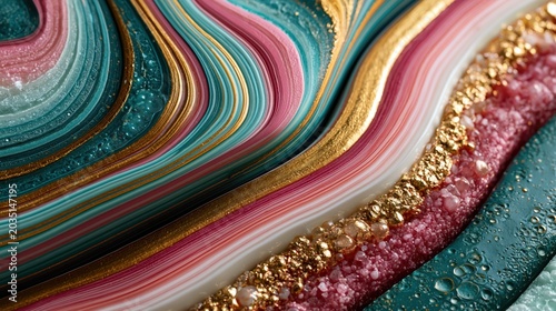 Colorful Rainbow Liquid Marble With Gold Glitter