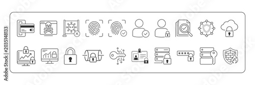 Konstfotografi Collection of modern linear icons representing cybersecurity and data protection