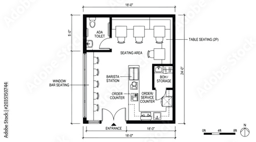 Tableau sur toile Floor Plan Blueprint of a Small Cafe Seating Area and Service Counter layout