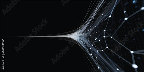 Blue abstract background with stars and digital spiderweb network design and glowing technology lines