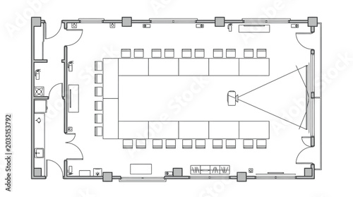 Obraz na płótnie Architectural floor plan of a large conference room with U-shaped seating arrang