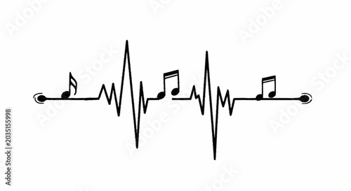 Photos a black and white image of a musical ecg.
