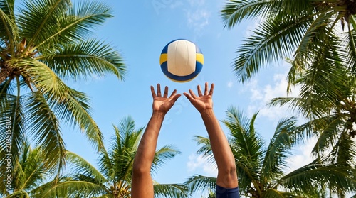 Volleyball Setter Hands Sky View, Below Frame