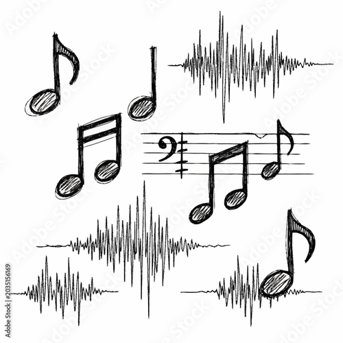 Konstfotografi A collection of music notes and sound waves.