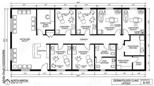 Bild auf Leinwand Dermatology Clinic Layout Plan with Room Specifications and Dimensions floor pla