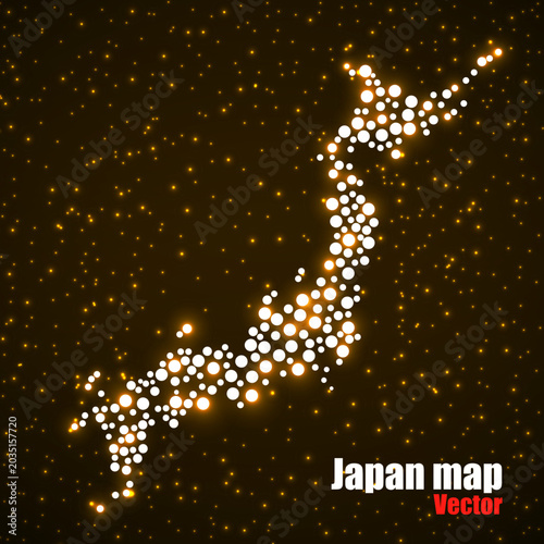 Japan Map of glowing circles. Vector illustration.