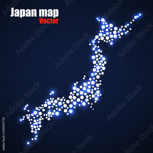 Japan Map of glowing circles. Vector illustration.