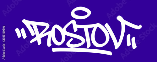 Quadro su tela White Rostov city tag typography graphic displaying unique hand drawn urban graffiti lettering style for alternative youth culture streetwear clothing brand apparel merchandise clip art