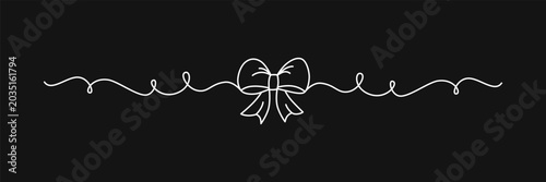 Hand drawn girly coquette bow ribbon banner. Vector stock illustration isolated on black background for design template birthday, wedding, Christmas card, invitation, sale banner