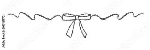 Chalk coquette bow on ribbon. Hand drawn vector illustration isolated on white background for design template wedding, Birthday, Christmas decoration or discount, sale.