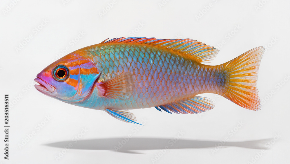 Fototapeta premium Isolated vibrant colorful parrotfish on a solid white studio background
