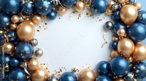 Blue and Gold Balloons Frame with Center Empty Space