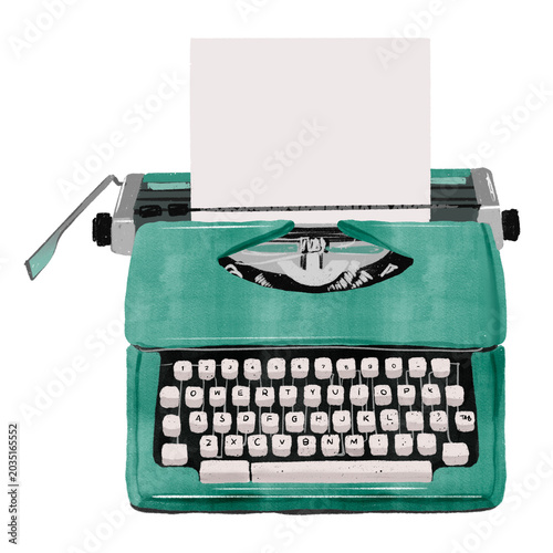 Slika na platnu old typewriter with blank paper vintage event hand drawn on transparent background