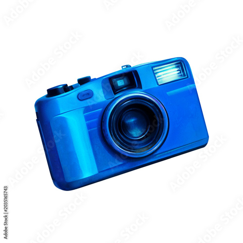 A vibrant blue camera with a classic design, perfect for capturing memories and moments in style