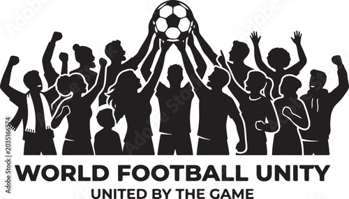 Football unity, soccer team, sports silhouettes, black and white vector