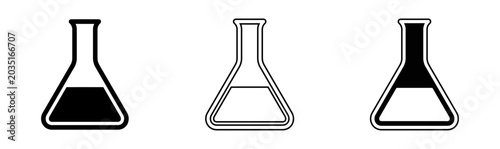 Fotografie Three erlenmeyer flask line icons for laboratory and chemistry use