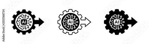 Artificial intelligence process icons brain gears with arrows illustrating machine learning and cognitive computing stages