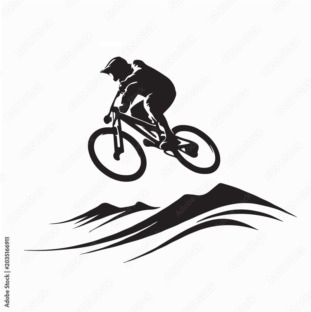 Obraz premium Downhill Mountain Biker Jump Motion Logo Vector On White Background