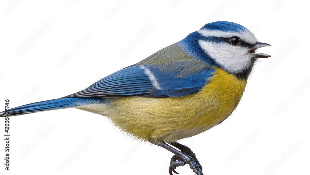 Obraz premium Blue tit bird with yellow and blue feathers, isolated on transparent background