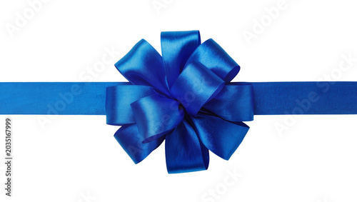 Satin blue ribbon bow with loops, isolated on transparent background