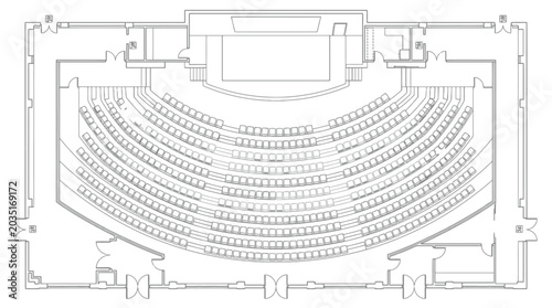 Fotografía Architectural floor plan of a theater or auditorium with tiered seating and a st