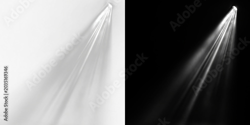 spotlight, White lens flare beam with subtle scattering glow isolated on black background for lighting effects