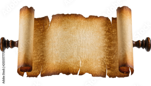 Schilderij op canvas Antique parchment scroll with wooden handles, isolated on transparent background