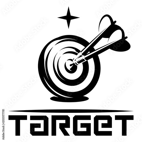 Darts hitting a target with a star above and the word TARGET below, in a bold, angular font.