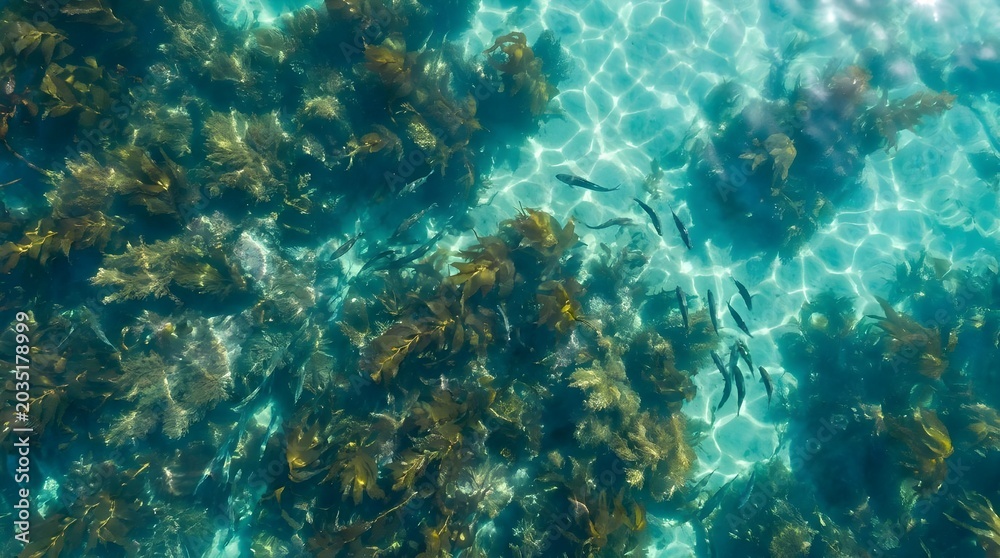 Fototapeta premium Top-Down Drone Image of Underwater Seaweed Forest