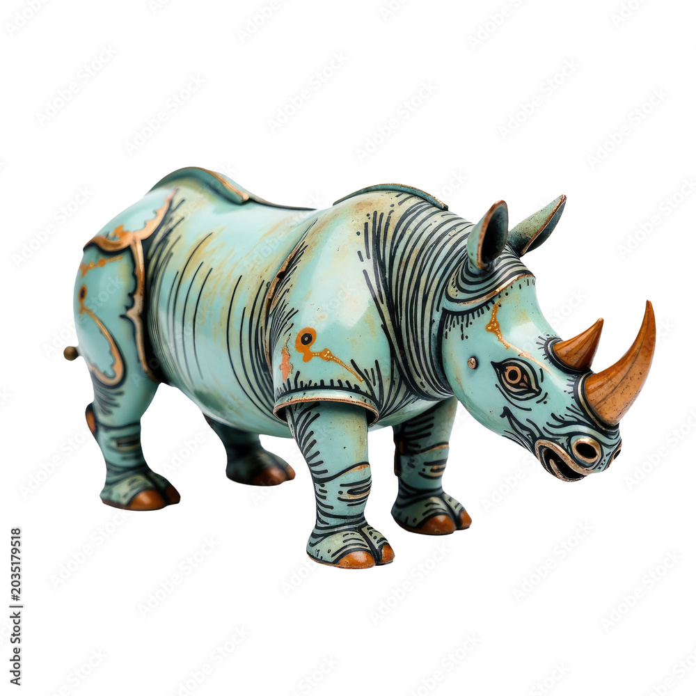 Fototapeta premium A sculpture of a rhino on a plain white background